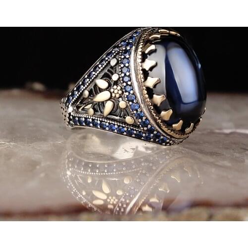 925 Sterling Silver Ring with Natural Oval Zircon or Turquoise or Tiger Eye or Agate Stone Silver Women Ring Silver Men Ring