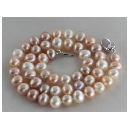 AAA 9-10 mm natural south sea white pink purple pearl necklace20 "