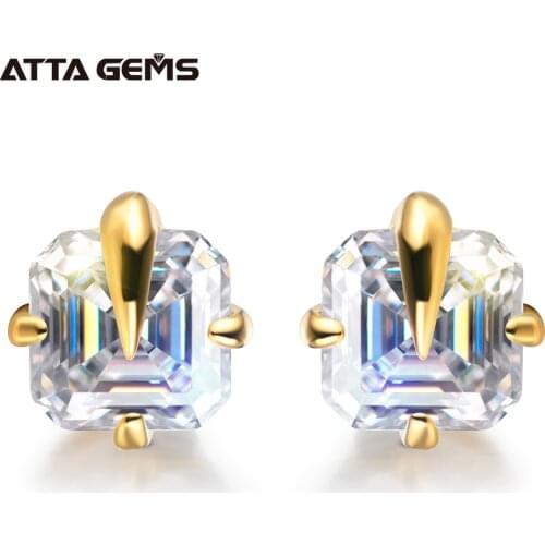 ATTAGEMS Total 0.8ct EF Asscher Diamond Test Passed Moissanite 18K Yellow Gold Plated 925 Silver Earring Jewelry Woman Girl Gift