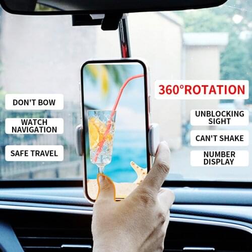 360 Degrees Car Phone Holder Rearview Mirror Mount Phone Holder For iPhone 12 GPS Seat Car Phone Clips Stand Adjustable Support