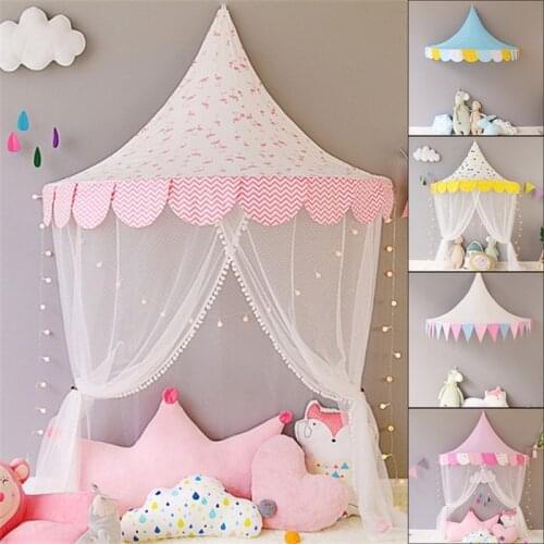 White Lace Girls Princess Dome Canopy Curtains Round Kids Play Teepee Tipi Tent Room Decoration Baby Bed Hanging Crib Netting
