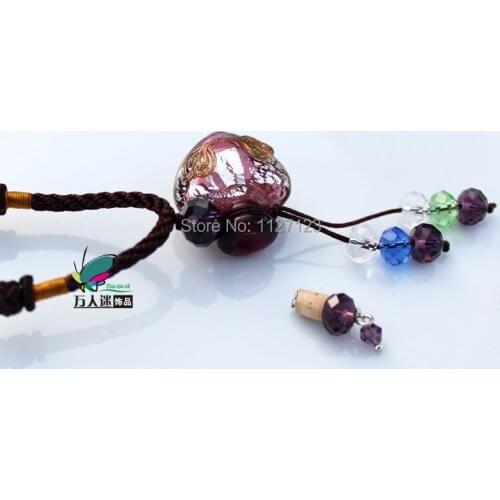 Free shipping !!5pcs Murano purple glass diffuser essential oil bottle necklace,perfume jewelry necklace,Aroma bottle necklace
