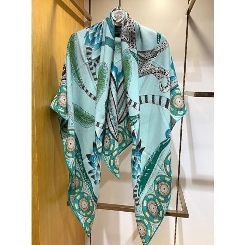 Leopard Print Large Square Blanket Scarf Shawl 2021 Winter Warm Wraps Cape Pashmina 135*135cm