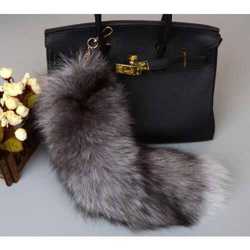 DANKEYISI DIY Real Fox Fur Cute Fox Tail Keychain Pendant Women Key Ring Holder Key Chains Trinket Fox Tail For Hats Bags Coats