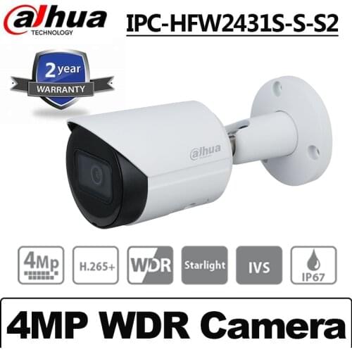 Dahua 4MP IPC-HFW2431S-S-S2 POE ip camera WDR IR30M Bullet Network Camera IP67 H.265 Original CCTV Camera