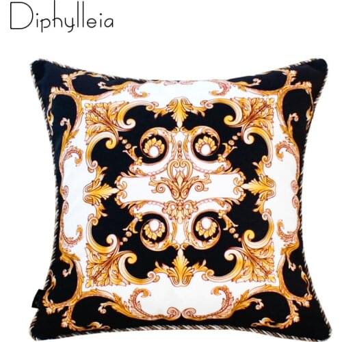 Diphylleia Luxury Italy Baroque Style Cushion Cover Gold Floral Print Soft Velvet Sofa Living Room Pillowcase Coussin 45X45cm
