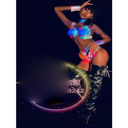 Jazz outfit lumious bra shorts Led light up dance costume jazz women new stage show dancer wear