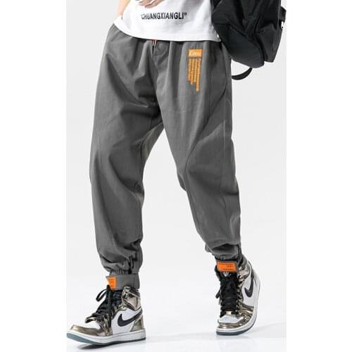 Mens Streetwear Loose Casual Joggers Men 2020 Autumn High Quality Cotton Men Harem Pants Ankle-length Velcro Cargo Pants Men