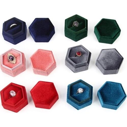 HOSENG Hexagonal Flannel Jewelry Storage Box Woman Earring Necklace Wedding Package Case Luxury Ring Portable Travel Case HS_904