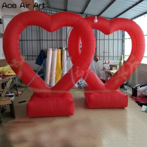 2 PCS 2.2m H cheap lighting inflatable red heart,Heart shape glowing balloon with base/blower for Valentines Day decoration