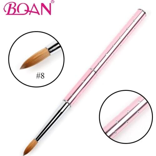 BQAN 10 Pcs/Lot 8# Acrylic Nail Brushes Pure Kolinsky Sable Hair Nail Art Drawing Painting Pen Tool Metal Handle with Diamond