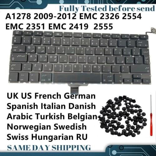 UK US French Danish German Spanish Italian Danish keyboard for Macbook Pro A1278 2009-2012 UK Keyboard Japan JP Keyboard