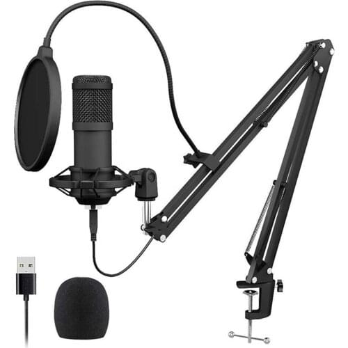 USB Condenser Microphone Professional Recording PC Microphone with Adjustable Stand for Karaoke Video Gaming Streaming