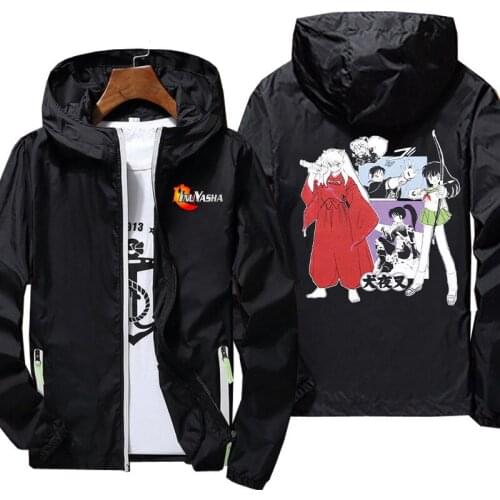 Fashion Sportswear Inuyasha Reflective Print Casual Unisex Breathable Leisure Collar Streetwear Zipper Hoodie Slim Waterproof