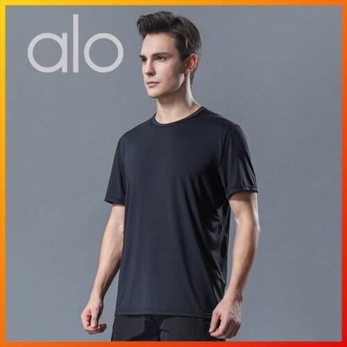 Alo Yoga Summer Mens T-shirt Casual Fitness Shirt Gym Exercise Sports Top Mens Running Short-sleeved Breathable Quick-drying