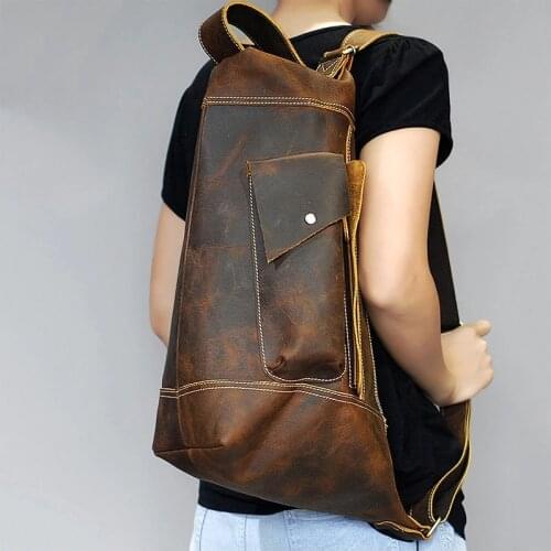 Luufan Crazy Horse Genuine Leather Men Chest Bag Pack Vintage Cowhide Sling Shoulder Bag Big Capacity Mini Male Backpack