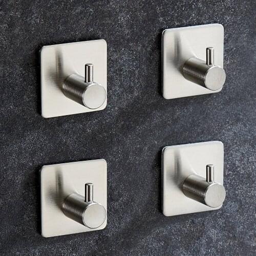 ZUNTO 4PCS/Set Wall Hook 304 Stainless Steel Towel Coat Kitchen Bathroom Bag Clothes Hooks Hanger Hot Sale 2019 Self-Adhesive