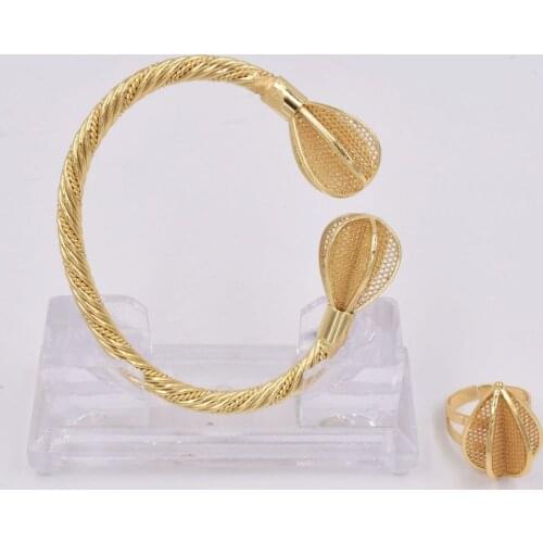 NEW High Quality Ltaly 750 Gold color Jewelry Set For Women african beads fashion Bracelet Ring jewelry