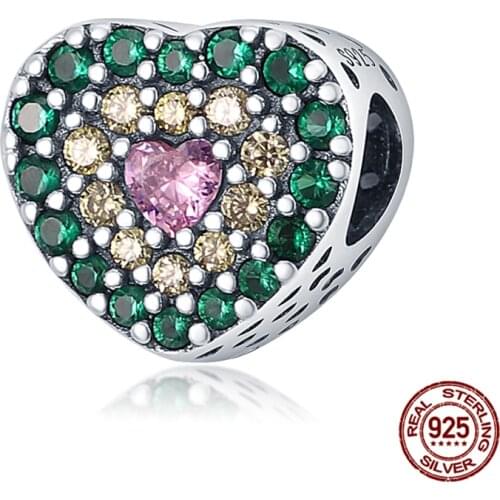 New Genuine 925 Sterling Silver Colorful Zircon Love Beads Fit Original 3mm Bracelet&Bangle Making Fashion DIY Jewelry For Women