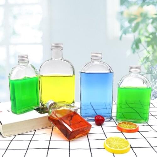 Flat Clear Glass Bottles Reusable Glass Water Cups for Juicing Smoothies Kombucha Tea Milk Wine Bottle Homemade Beverages Bottle