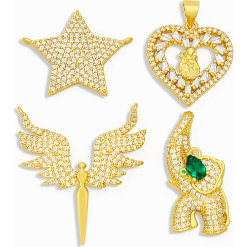 OCESRIO Brass White Stone Gold Star Charms for Jewelry Making Wholesale Heart Pendant Charms for Jewelry Accessories pdta256