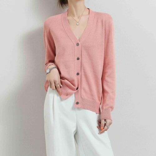Spring and Autumn New Cotton Knit Cardigan V-neck Jacket Sweater Short Loose Long Sleeve Pure Cotton Cardigan Ladies Top