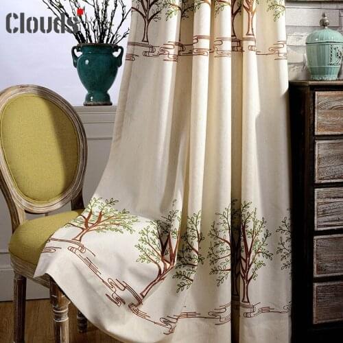 Modern Pastoral Chinese Curtains, Cotton and Linen Embroidered Curtain Blackout Custom Curtains for Living Dining Room Bedroom