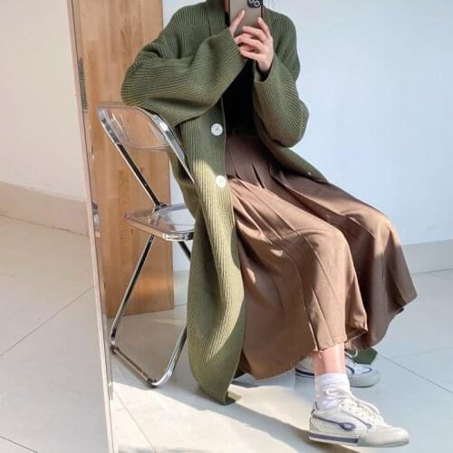 [ZAYAU]Long Shirt, womens Sweater, Autumn and Winter Season, Bat Sleeve Knitted Sweater, womens Loose Jacket, womens Sweater