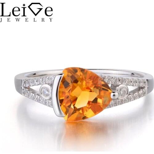 Leige Jewelry Real Natural Citrine Solid 925 Sterling Silver Ring Yellow Gemstone Trillion Cut Engagement Rings for Women