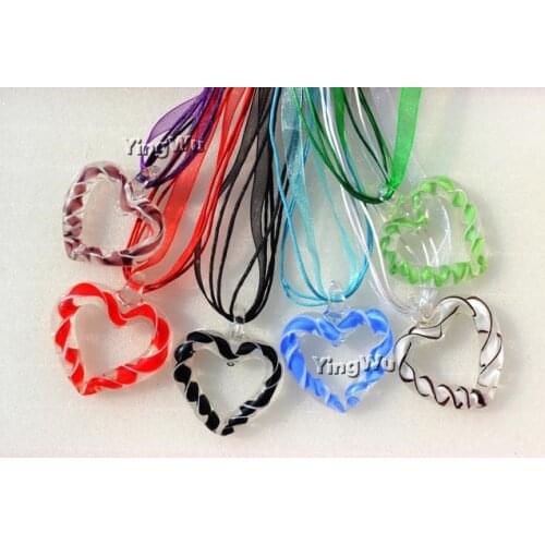 Yingwu Hot Sale Hollow Heart Lampwork Glass Pendants Drop Murano Glass Necklace Choker for girl womens jewelry Wholesale 6pcs