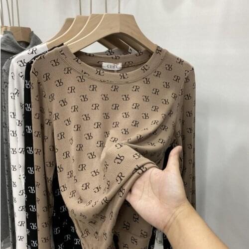 Women Slim Shirt Turtleneck Letter printing Tops Long Sleeve Short T-Shirt Female Autumn Tops and Tees Short Casual Black T-shir