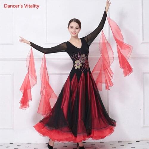 Ballroom Dance Dresses Luxury Sequins Embroidery Women Standard Waltz Dancing Costume Adult/Lady Ballroom Performance Dresses