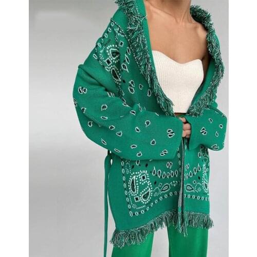 2021 Autumn Winter V Neck Loose Oversized Cardigan Knitted Women Green Y2k Fashion Sashes Casual Tassel Kimono Cardigan Coats
