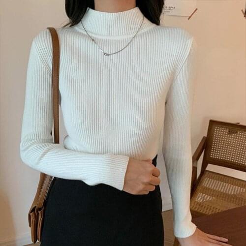 Womens Knitted Pullover Solid Color Slim Half High Collar Sweater Wholesale Autumn Winter 2021 New Fashion Female Clothing