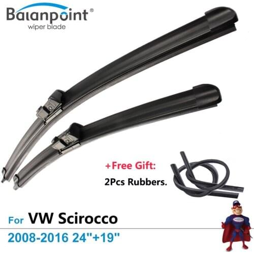 2Pcs Wiper Blades + 2Pcs Free Rubbers for Volkswagen Scirocco 2008-2016 24"+19", Direct Fit Windscreen Wipers