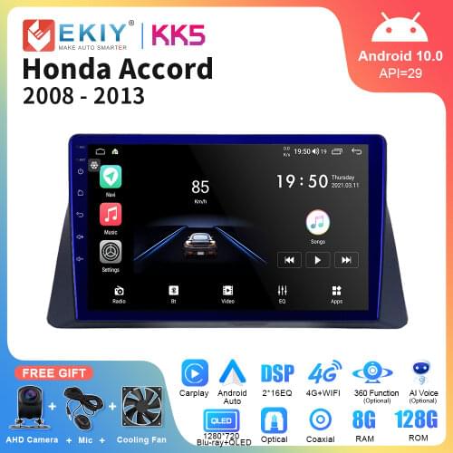EKIY QLED Android 10 Car Multimedia Player For Honda Accord 2008-2013 8 Core 4G WIFI Radio Stereo GPS Navi All-in-One Head Unit