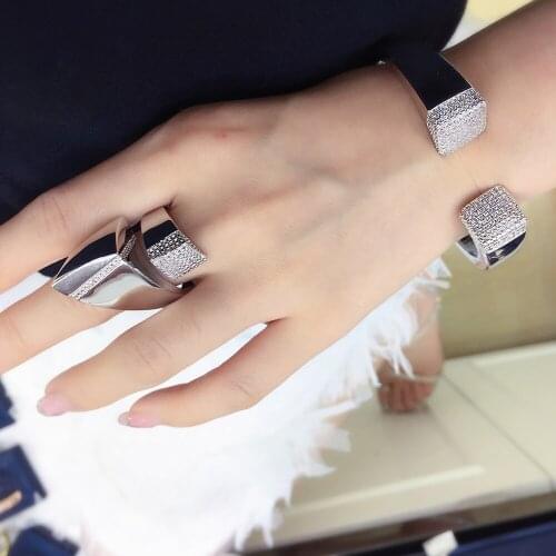 Tension Mount Bracelet and Ring Set Luxury Womens Jewelry Gold and Silver Color Brodal Cuff Bangles with Rings SS03