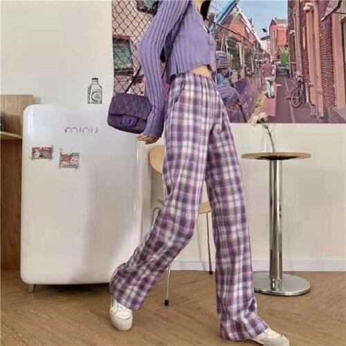 Plaid Pants Women Casual Chic Oversize 2XL Loose Wide Leg Trousers Ins Retro Teens Harajuku Hip-hop All-match Unisex Streetwear