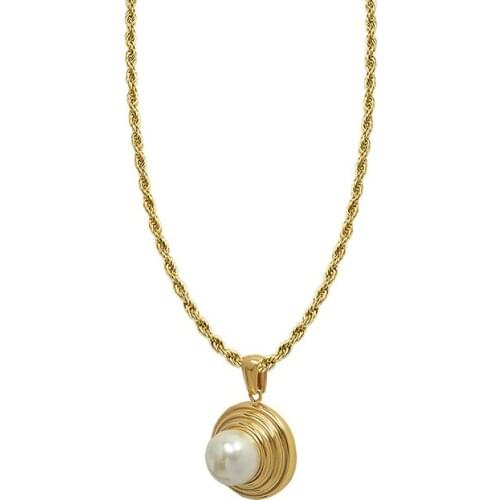 INS Hot 316L Stainless Rope Chain Style Thread Texture Pendant Pearl Pendant Necklace For Women Girls Trendy Jewelry Gift