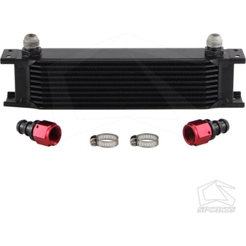 BLACK 10 ROW AN-10AN UNIVERSAL ENGINE TRANSMISSION OIL COOLER WITH TWO FITTINGS