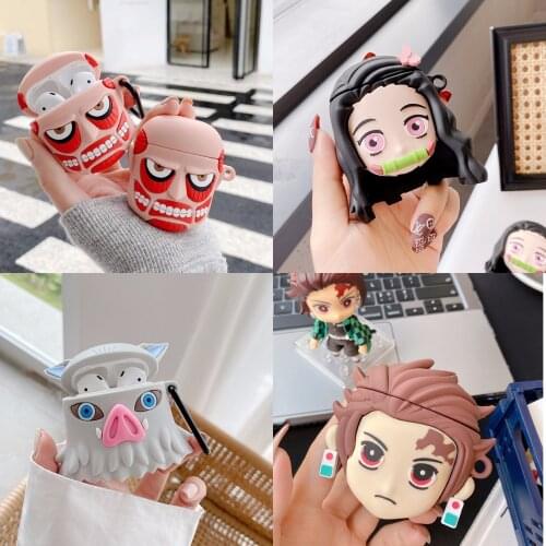 Demon Slayer Tanjiro Anime Cartoon beautiful girl 3D case for AirPods 1 2 pro charging box soft silicone Wireless earphone cover