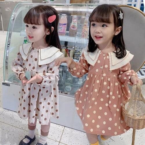 Baby clothes baby girl spring and autumn polka dot cute lapel long sleeve dress princess dress girl dress childrens clothing
