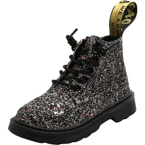 2020 Autumn New Boys British Style Girls Martin Boots Side Zipper Short Boots Fashion Children Sequins Ankle Boot
