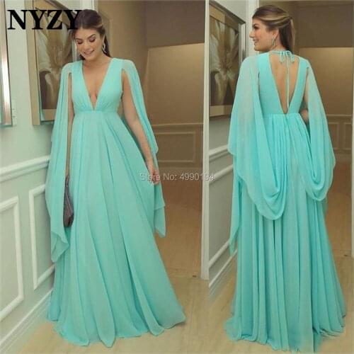 NYZY E309 Elegant Cape Sleeves Chiffon Evening Dresses Long Wedding Party Dress Guest Wear vestidos formales