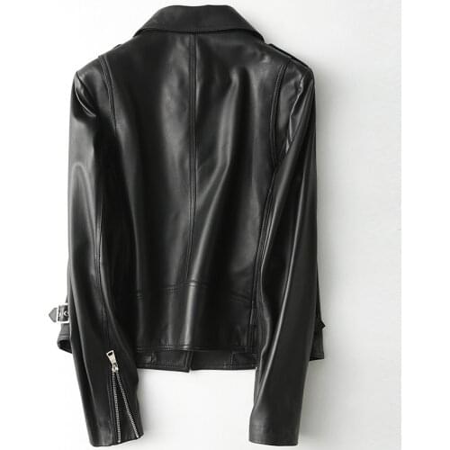 Geniune Female Sheepskin Leather Coat Black Slim Bomber Jacket Spring Autumn HQ12-YY1221A MF196