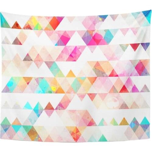 Tapestry Pink Pattern Rainbow Triangle Effect Blue Geometric Color Herringbone Tapestries Wall Hanging for Living Room Bedroom