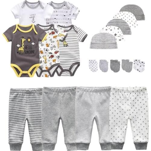 Cartoon Cotton Newborn Unisex Bodysuits Baby Boy Clothes Short Sleeve Roupas De Bebe Clothing Baby Pants Hats Kids Gloves