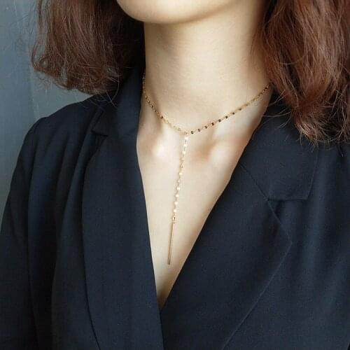 WTLTC 925 Sterling Sliver Y Layered Chokers Necklaces for Women Delicate Hanging Bar Choker Bohemian Initials Necklace Jewelry