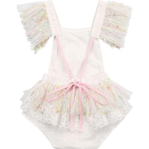 Princess Baby Girl Lace Ruffle Bodysuit Summer Lace Up Backless Tassels Tutu Skirt Jumpsuits