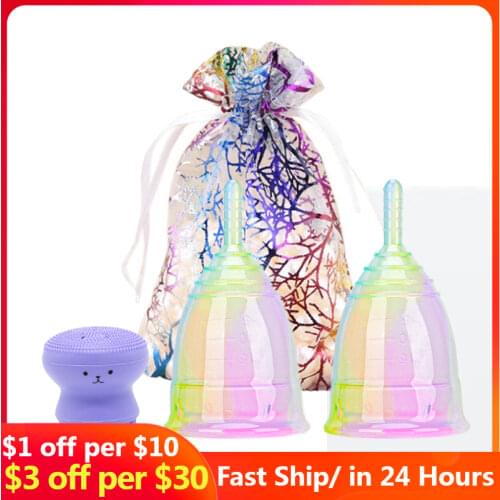 1/2PCS Colorful Menstrual Cup Medical Grade Silicone Menstrual Cup Feminine Hygiene Copa Menstrual Lady Cup Period Cup For Women